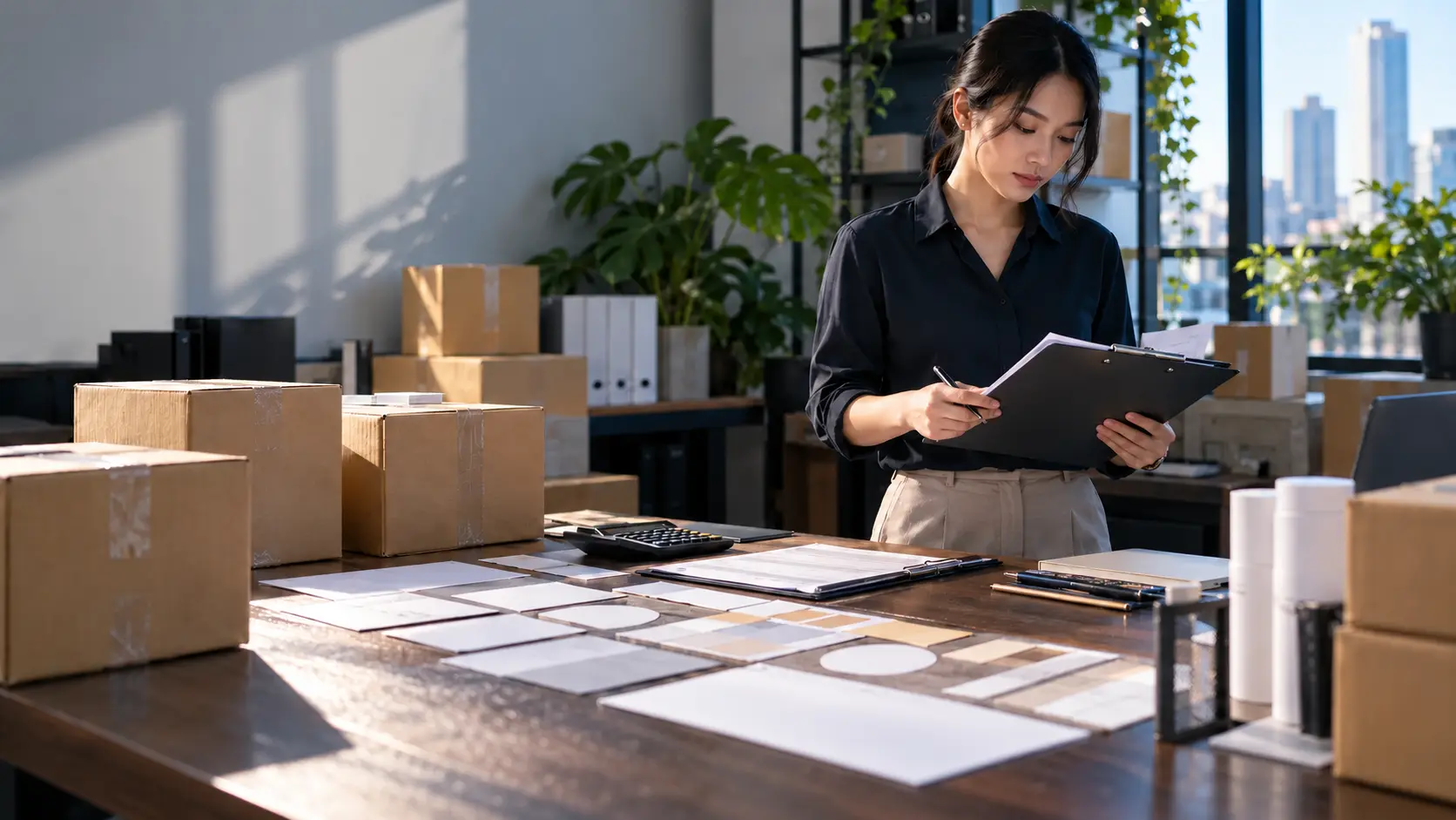 Distribution analyst reviewing brand, pricing and shipment documents.